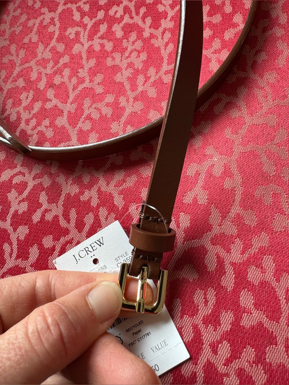 J. Crew Slim Brown Leather Belt with Gold Buckle - Picture 6 of 9